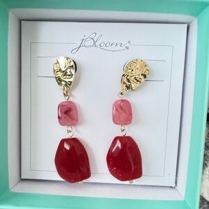 Bloom fashion trendy jewelry gold pink stone drop dangle statement earrings